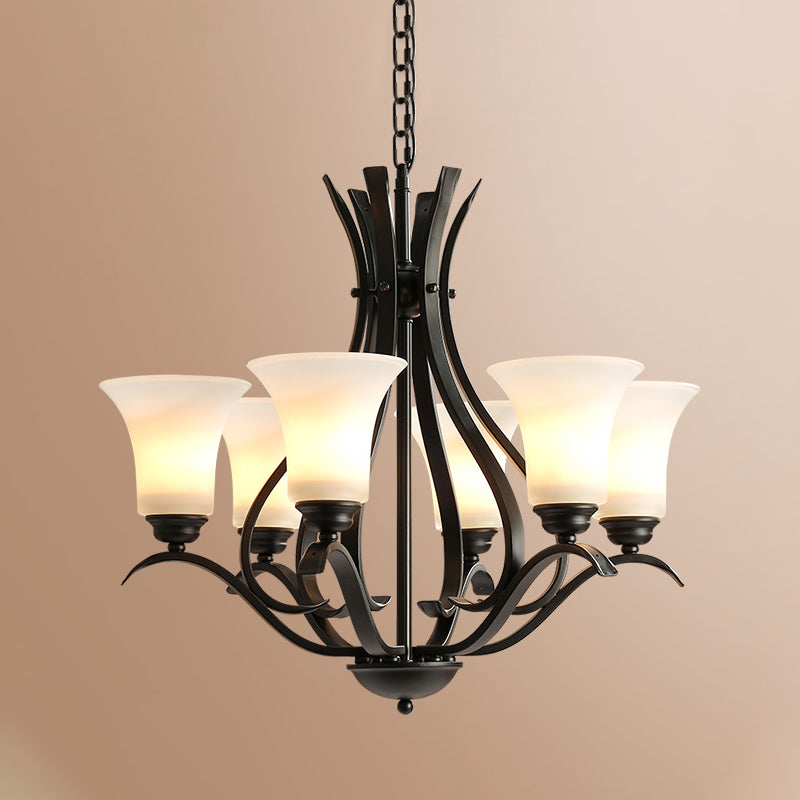 3/6/8 Bulbes Bell Chandelier Lighting Retro Finish Black Verre Verre suspendue suspendue pour le salon