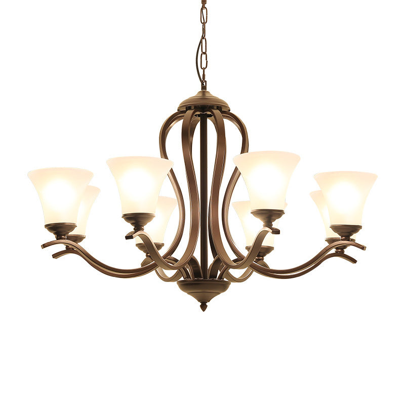 Black Flared Chandelier Pendant Lighting Vintage Opal Glass 3/6/8 Lights Bedroom Hanging Ceiling Lamp