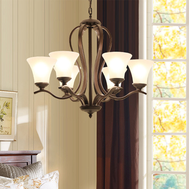 Black Flared Chandelier Pendant Lighting Vintage Opal Glass 3/6/8 Lights Bedroom Hanging Ceiling Lamp