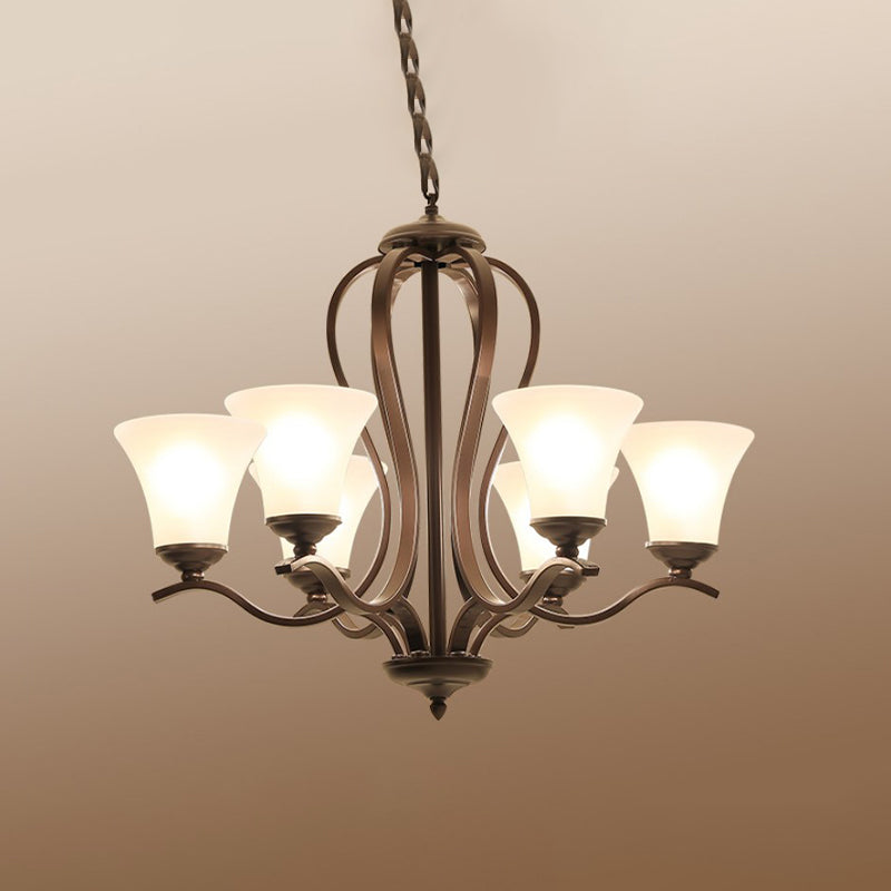 Black Flared Chandelier Pendant Lighting Vintage Opal Glass 3/6/8 Lights Bedroom Hanging Ceiling Lamp