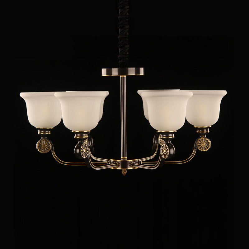 Black and Gold 6 Bulbes Plafond Chandelier Traditionalisme Verre Sable Bloche suspendue suspendue