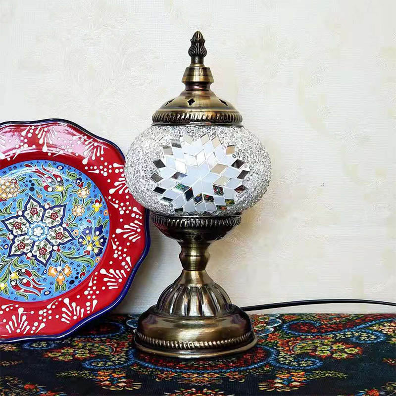 1-Light Global Table Lamp Traditional Mosaic Glass Night Light for Living Room