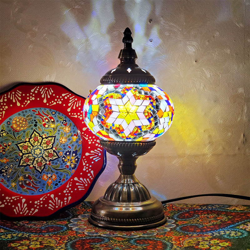 1-Light Global Table Lamp Traditional Mosaic Glass Night Light for Living Room