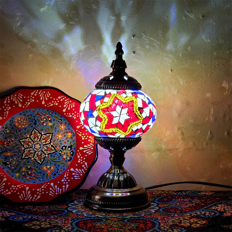 1-Light Global Table Lamp Traditional Mosaic Glass Night Light for Living Room