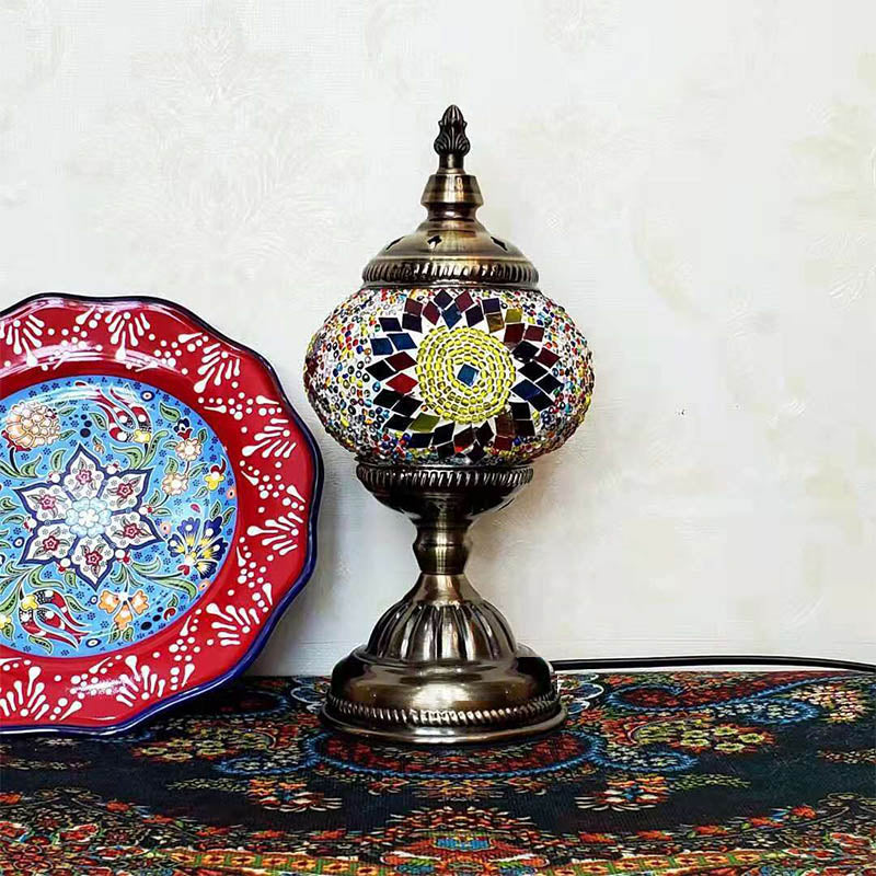 1-Light Global Table Lamp Traditional Mosaic Glass Night Light for Living Room