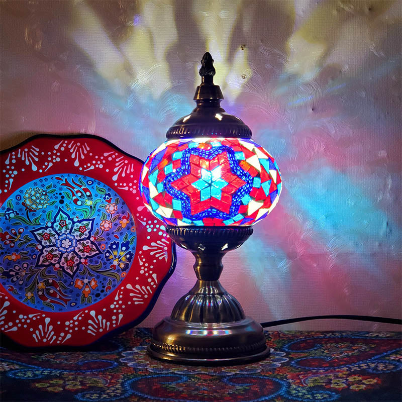 1-Light Global Table Lamp Traditional Mosaic Glass Night Light for Living Room