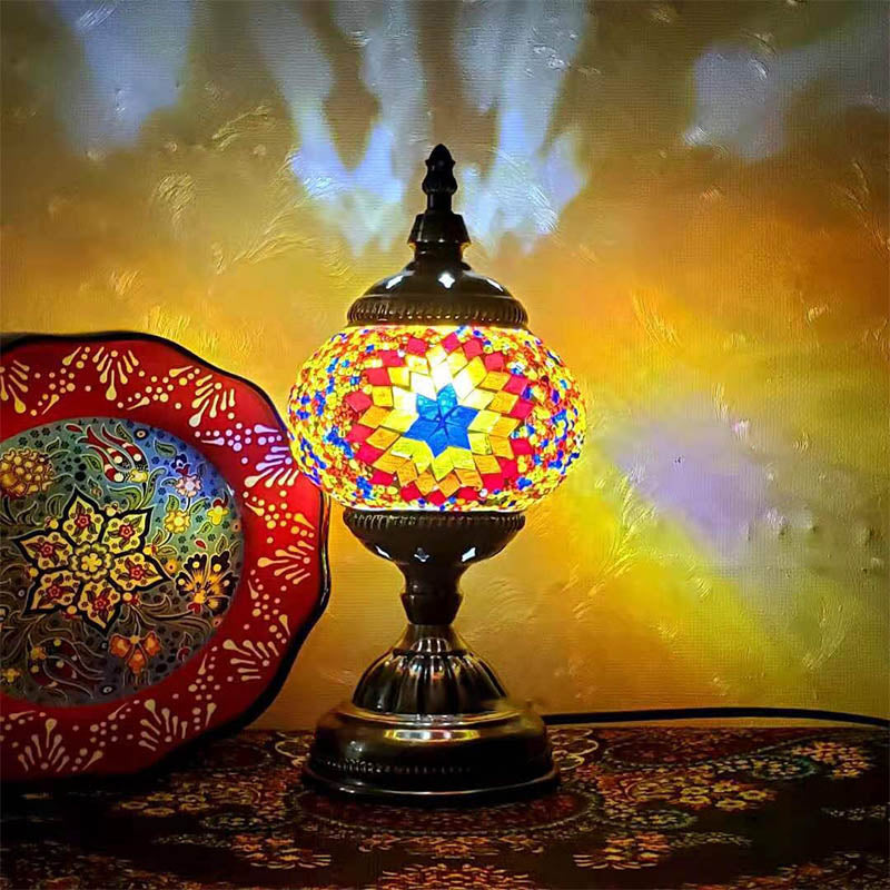 1-Light Global Table Lamp Traditional Mosaic Glass Night Light for Living Room