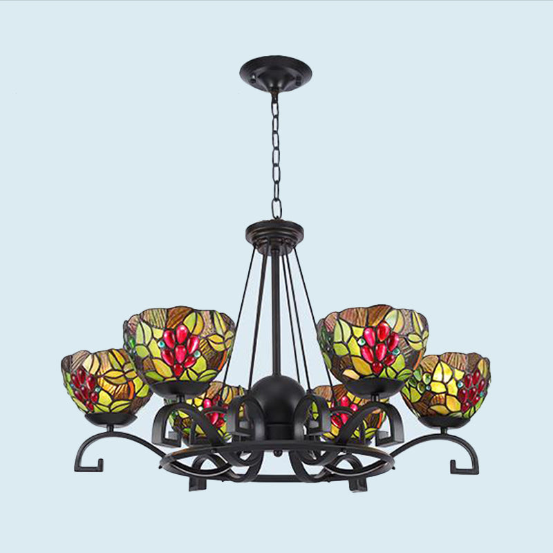 Black Curved Arms Chandelier Light Tiffany 3/6/8 Lights Cut Glass Suspension Pendant for Living Room
