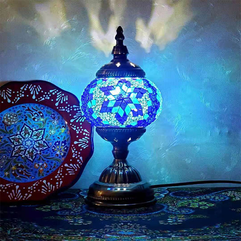 1-Light Global Table Lamp Traditional Mosaic Glass Night Light for Living Room