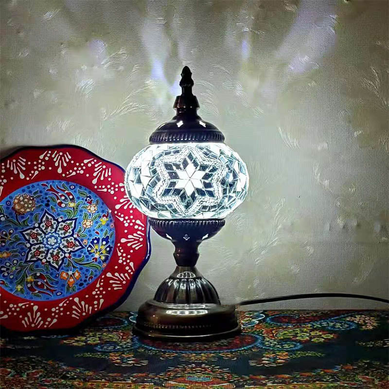 1-Light Global Table Lamp Traditional Mosaic Glass Night Light for Living Room