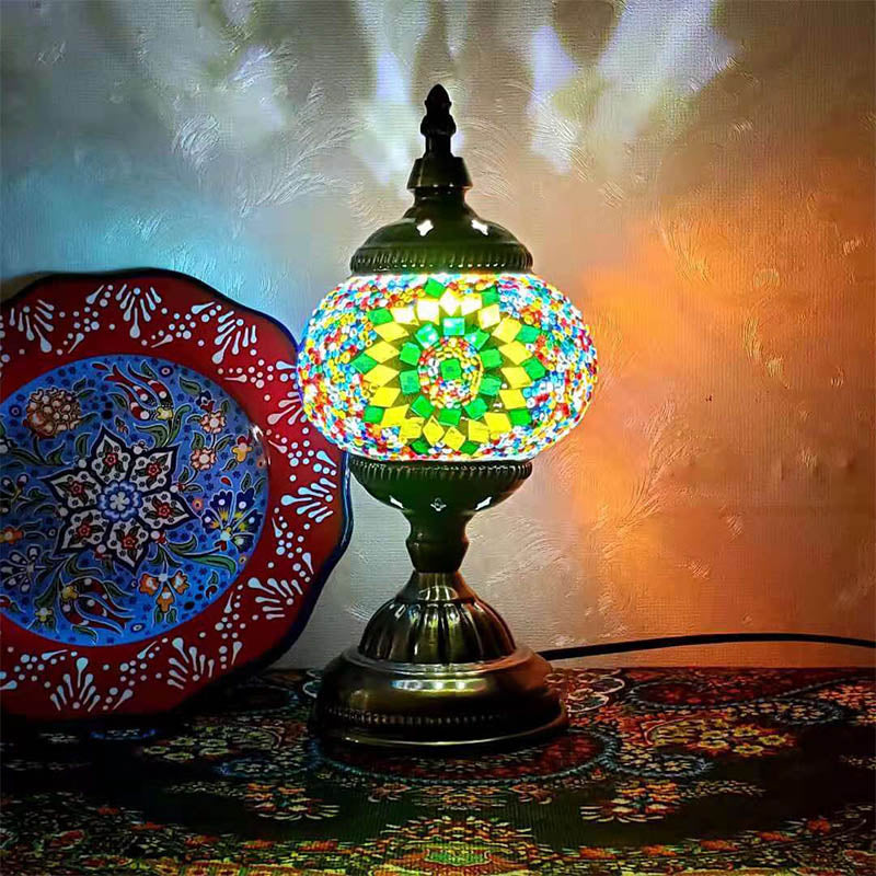 1-Light Global Table Lamp Traditional Mosaic Glass Night Light for Living Room