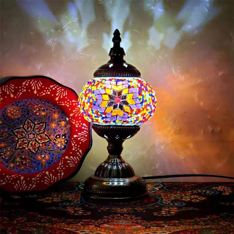 1-Light Global Table Lamp Traditional Mosaic Glass Night Light for Living Room