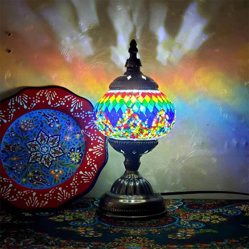 1-Light Global Table Lamp Traditional Mosaic Glass Night Light for Living Room