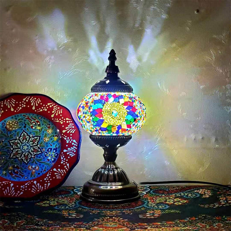1-Light Global Table Lamp Traditional Mosaic Glass Night Light for Living Room