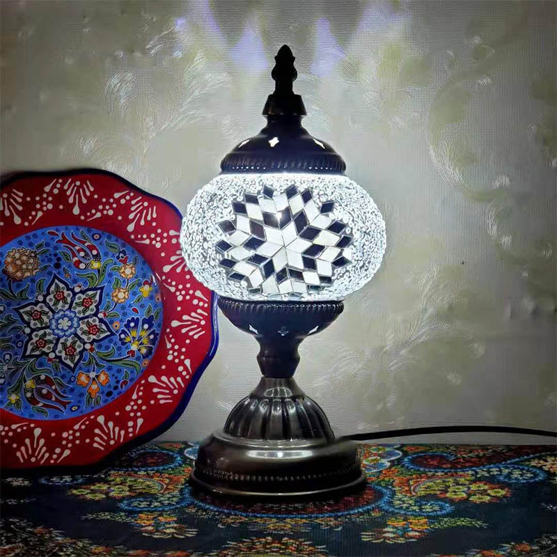 1-Light Global Table Lamp Traditional Mosaic Glass Night Light for Living Room
