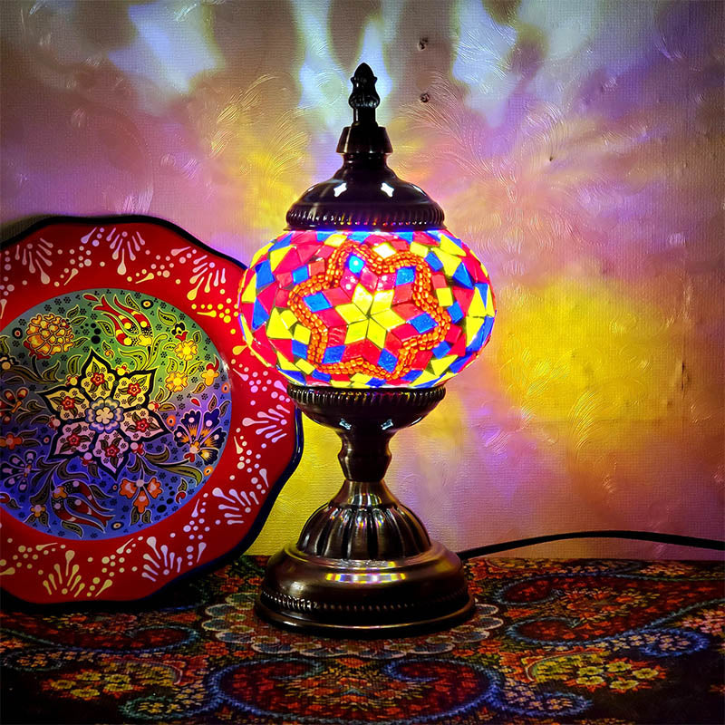 1-Light Global Table Lamp Traditional Mosaic Glass Night Light for Living Room