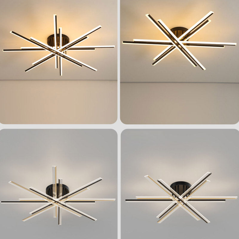 New Modern Linear Sputnik Flush Mount Ceiling Light Aluminum Living Room Flush Light