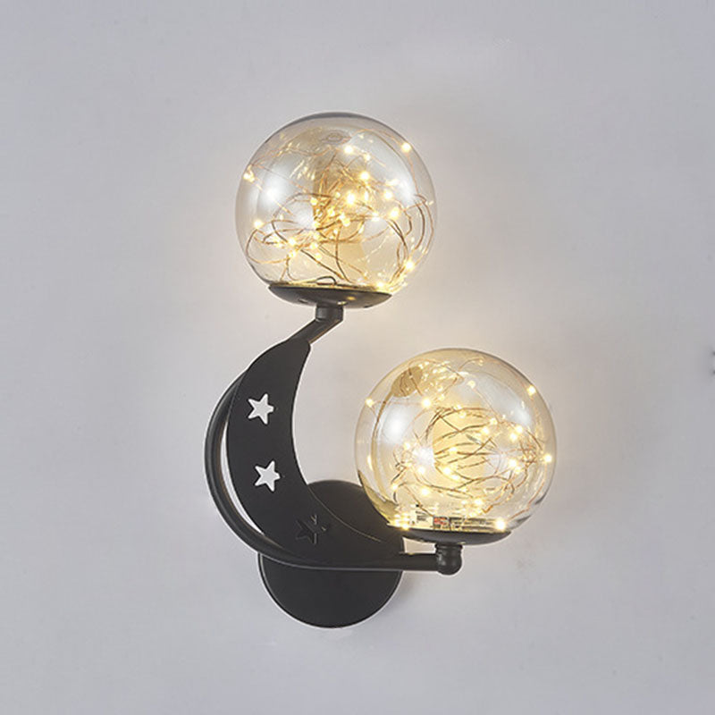Modern Creative LED Wall Sconce Wrought Iron Globe Wall Lamp with Clear Glass Shade