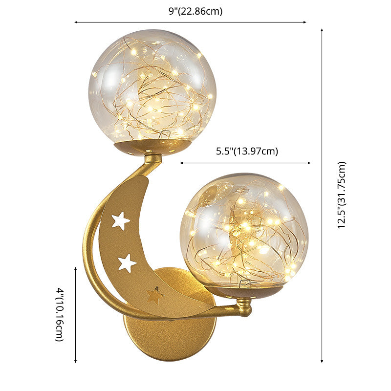 Modern Creative LED Wall Sconce Wrought Iron Globe Wall Lamp with Clear Glass Shade