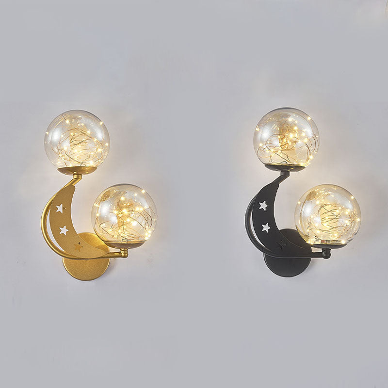 Modern Creative LED Wall Sconce Wrought Iron Globe Wall Lamp with Clear Glass Shade