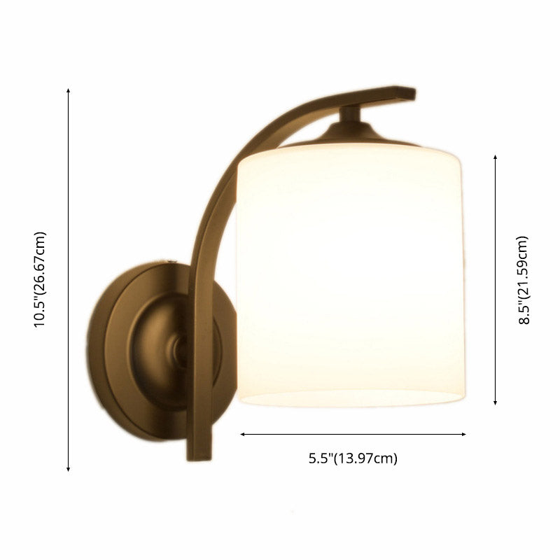 Cylindre Blanc Verre murale de montant lampe 1-LIGHT VINTAGE ÉCLAIRAGE MUR NOIR VINTATION POUR LA CHAMBRE
