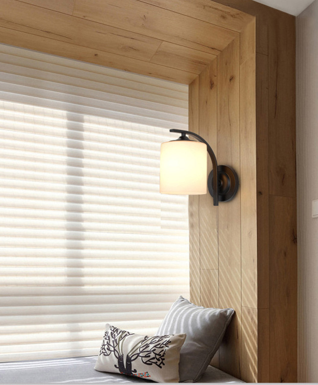 Cylindre Blanc Verre murale de montant lampe 1-LIGHT VINTAGE ÉCLAIRAGE MUR NOIR VINTATION POUR LA CHAMBRE