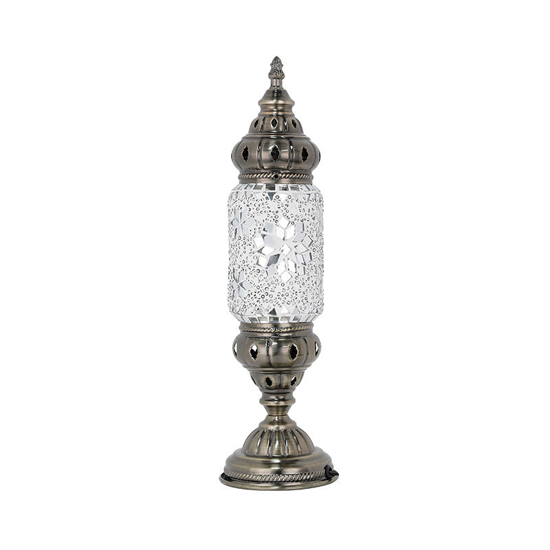 Moroccan Cylindrical Table Light 1-Bulb Handcrafted Mosaic Glass Night Stand Lamp