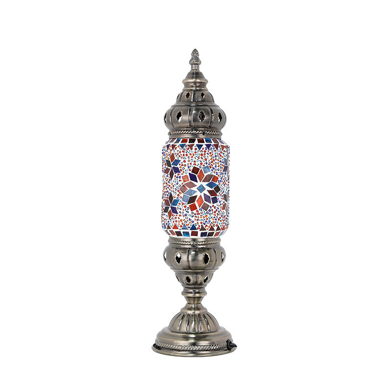 Moroccan Cylindrical Table Light 1-Bulb Handcrafted Mosaic Glass Night Stand Lamp