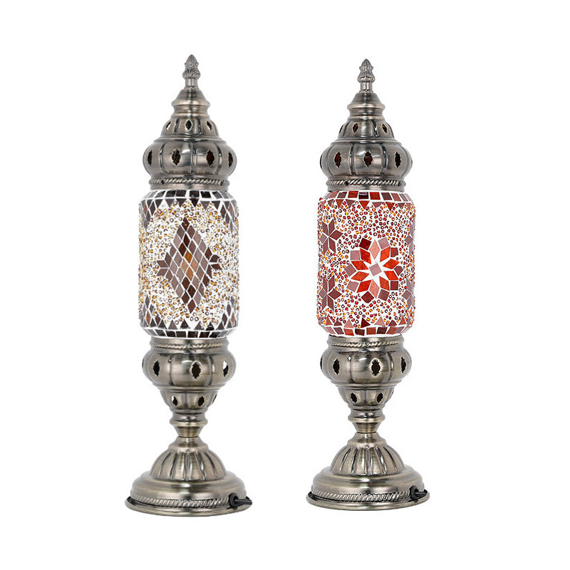 Moroccan Cylindrical Table Light 1-Bulb Handcrafted Mosaic Glass Night Stand Lamp