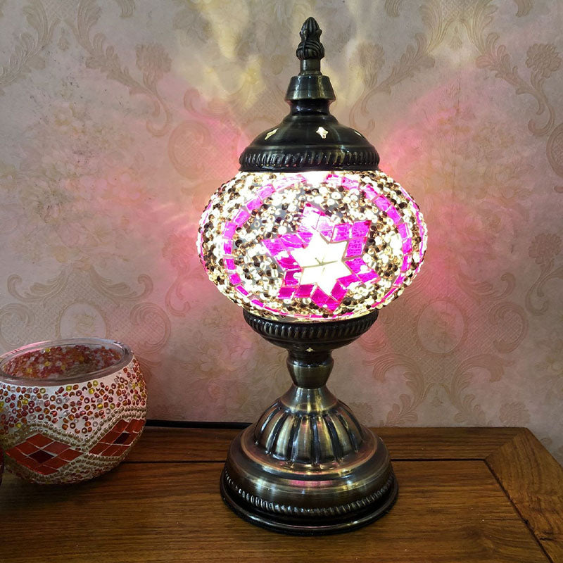 Single-Bulb Nightstand Light Retro Spherical Stained Glass Table Lamp for Bedroom