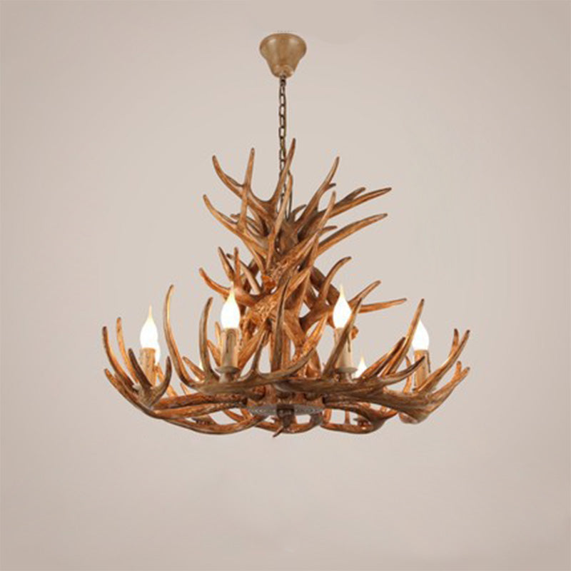 Resin Antler Chandelier Lamp Rustic Restaurant Bar Living Room Ceiling Hanging Light Fixture