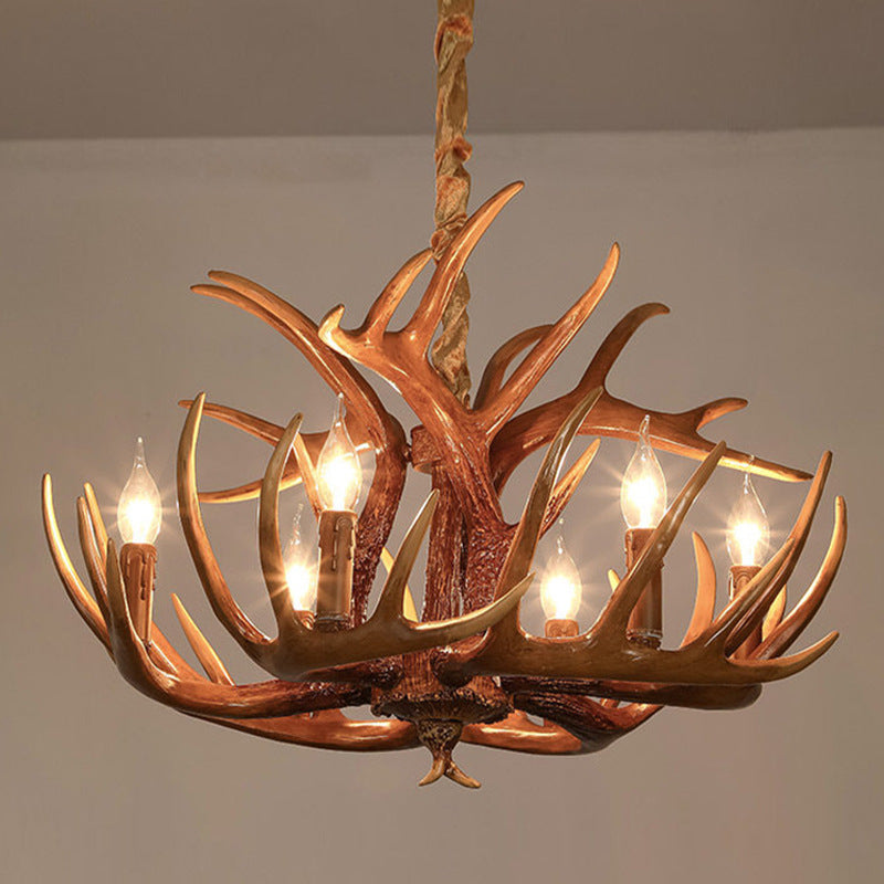 Resin Antler Chandelier Lamp Rustic Restaurant Bar Living Room Ceiling Hanging Light Fixture