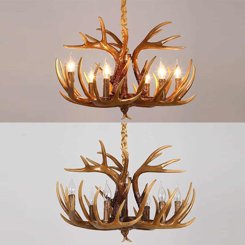 Resin Antler Chandelier Lamp Rustic Restaurant Bar Living Room Ceiling Hanging Light Fixture