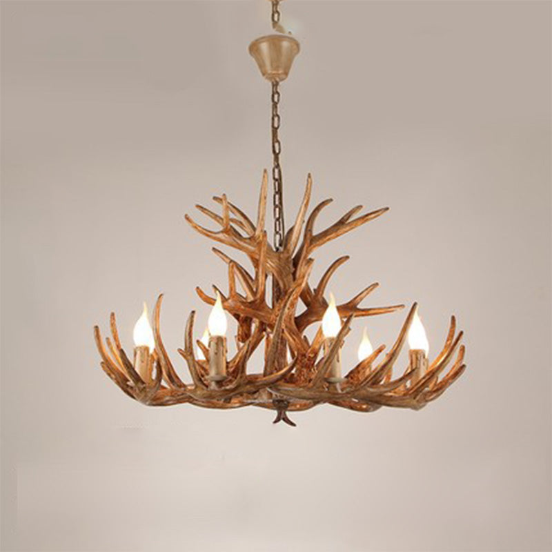 Resin Antler Chandelier Lamp Rustic Restaurant Bar Living Room Ceiling Hanging Light Fixture