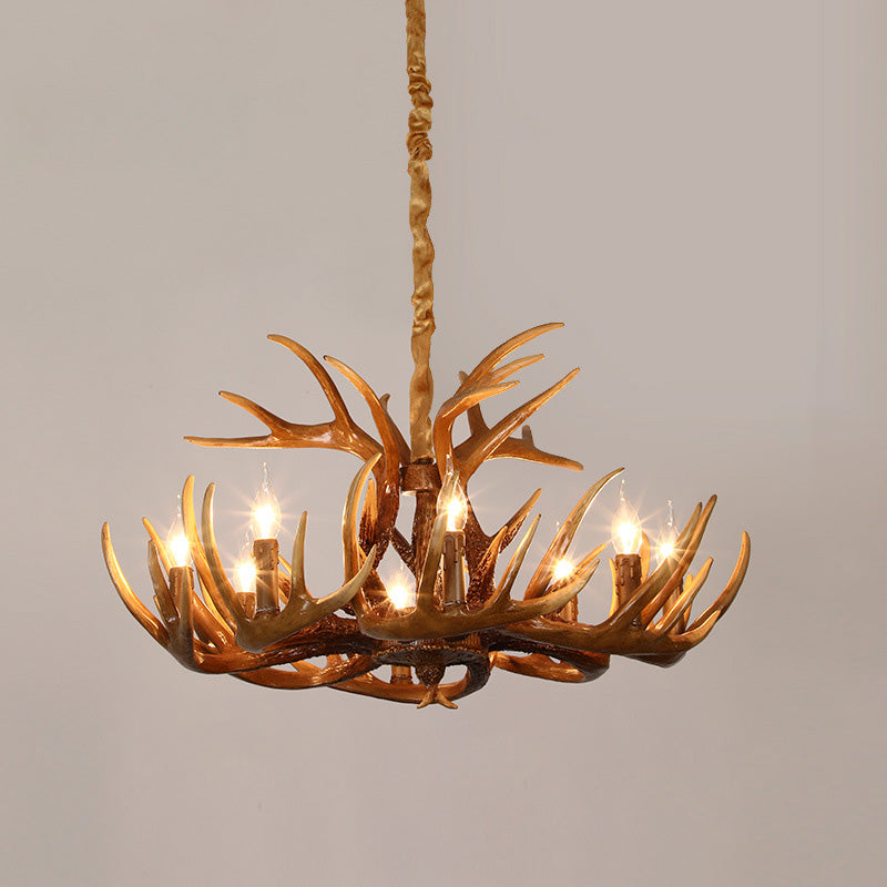 Resin Antler Chandelier Lamp Rustic Restaurant Bar Living Room Ceiling Hanging Light Fixture