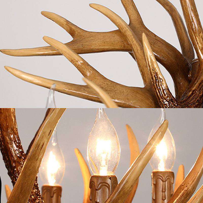 Resin Antler Chandelier Lamp Rustic Restaurant Bar Living Room Ceiling Hanging Light Fixture