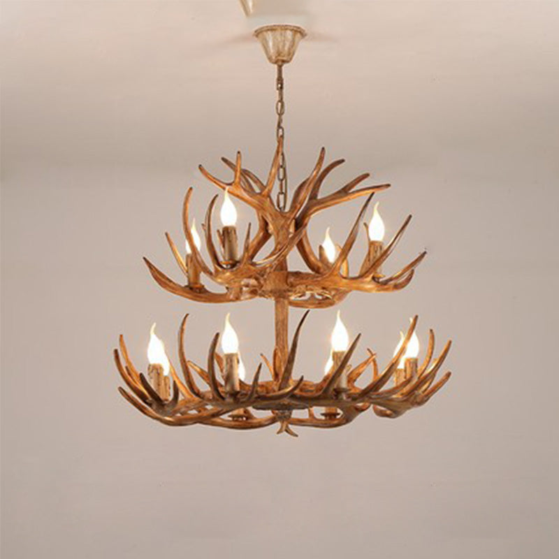 Resin Antler Chandelier Lamp Rustic Restaurant Bar Living Room Ceiling Hanging Light Fixture