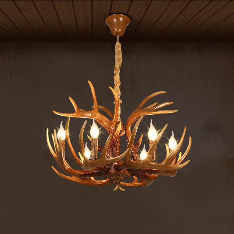 Resin Antler Chandelier Lamp Rustic Restaurant Bar Living Room Ceiling Hanging Light Fixture