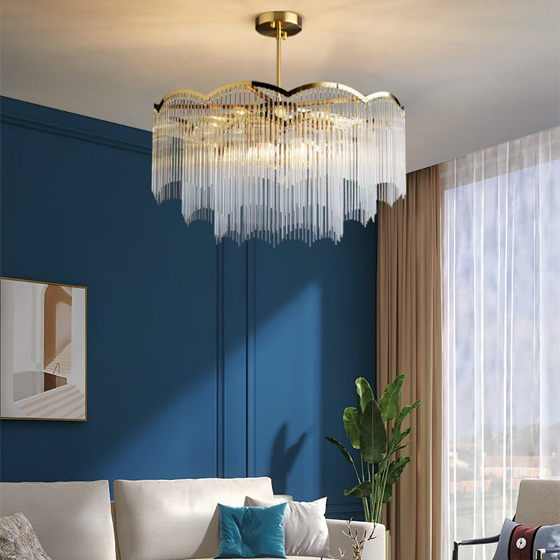 Gold Crystal Tassel Modern Chandelier Lights Ceiling Light Fixture for Dining Room