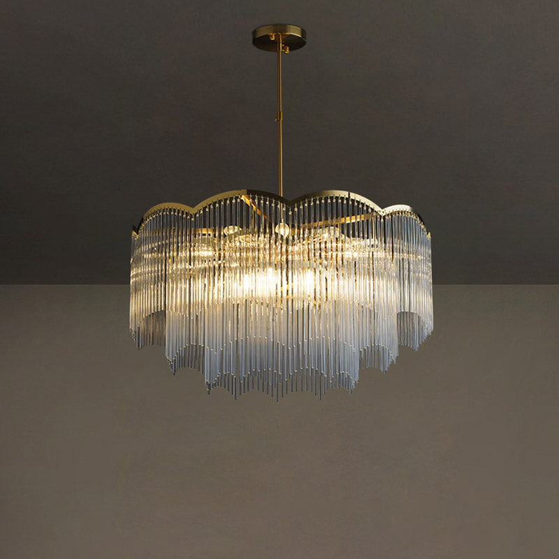 Gold Crystal Tassel Modern Chandelier Lights Ceiling Light Fixture for Dining Room