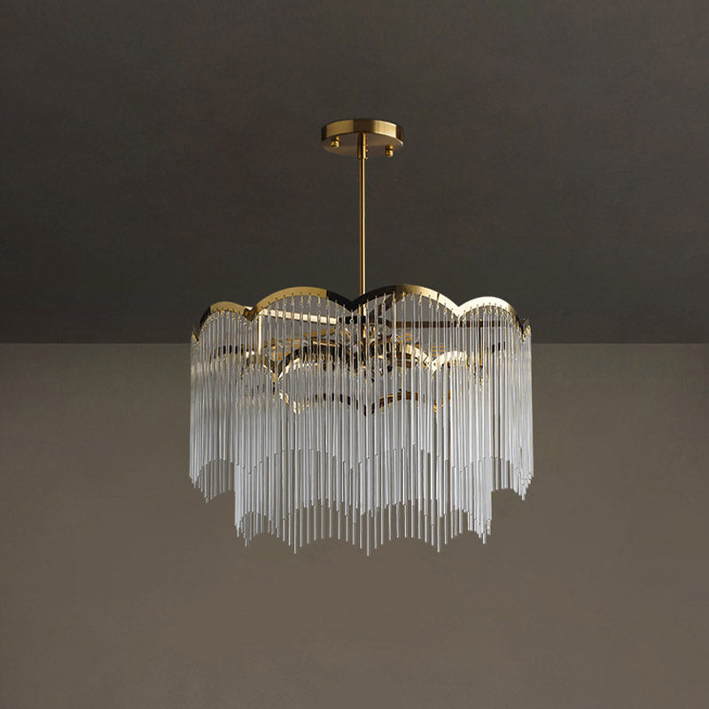 Gold Crystal Tassel Modern Chandelier Lights Ceiling Light Fixture for Dining Room