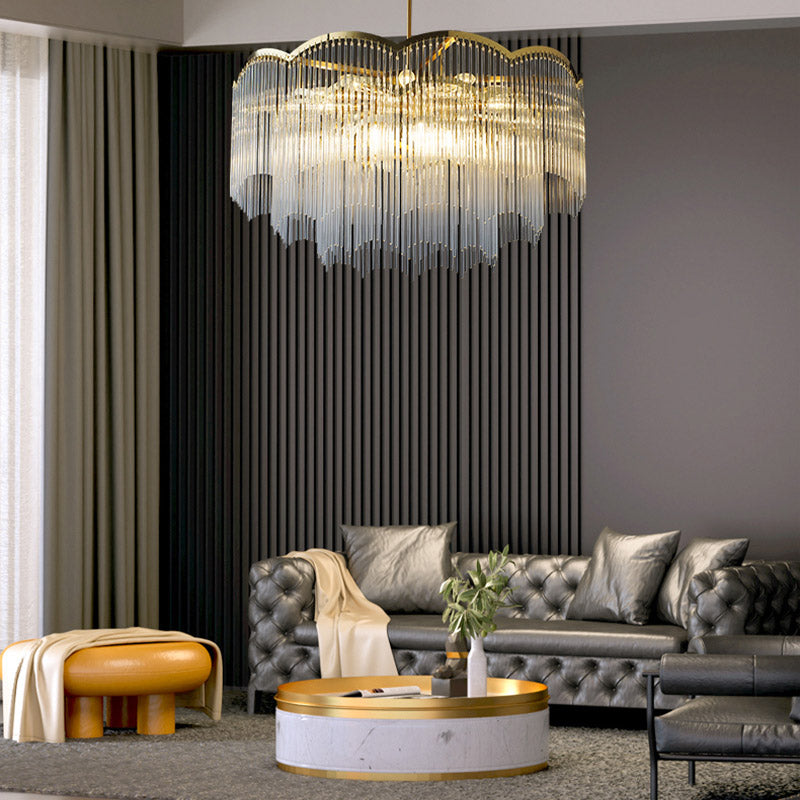 Gold Crystal Tassel Modern Chandelier Lights Ceiling Light Fixture for Dining Room