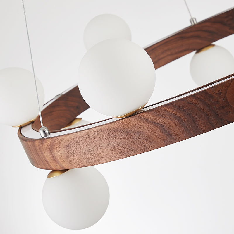 Contemporary Wood Hanging Light Fixtures Rounded Chandelier for Dining Room