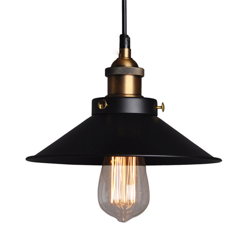Cono nero a ciondolo singolo luce in stile retrò industriale lampada sospesa per sala da pranzo