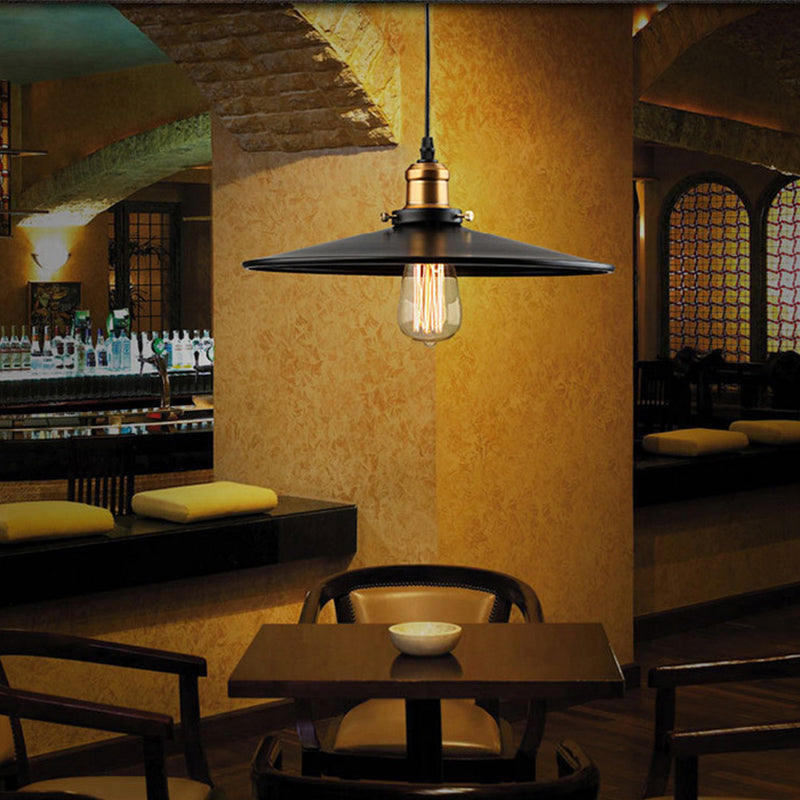 Cono nero a ciondolo singolo luce in stile retrò industriale lampada sospesa per sala da pranzo