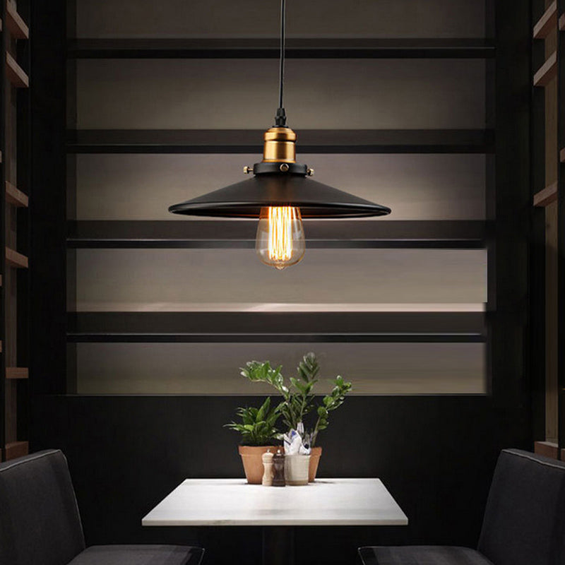 Cono nero a ciondolo singolo luce in stile retrò industriale lampada sospesa per sala da pranzo