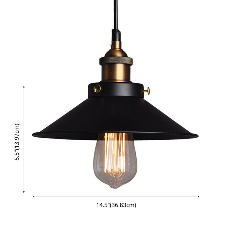 Cono nero a ciondolo singolo luce in stile retrò industriale lampada sospesa per sala da pranzo