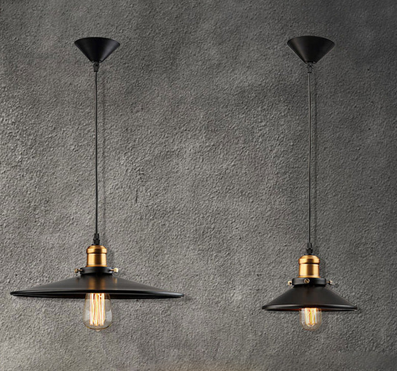 Cono nero a ciondolo singolo luce in stile retrò industriale lampada sospesa per sala da pranzo