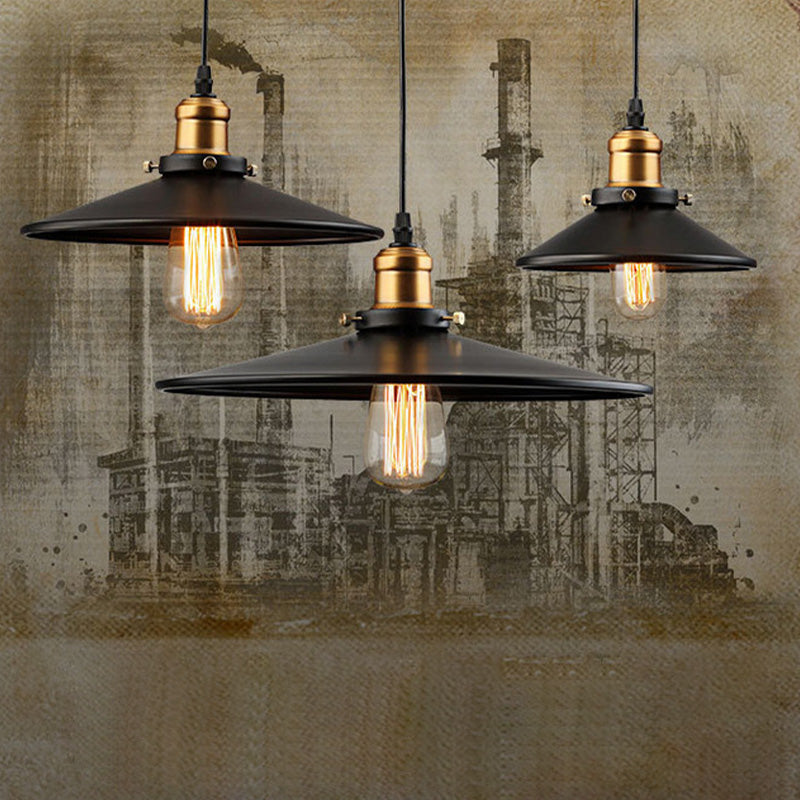 Cono nero a ciondolo singolo luce in stile retrò industriale lampada sospesa per sala da pranzo