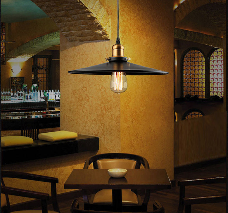 Cono nero a ciondolo singolo luce in stile retrò industriale lampada sospesa per sala da pranzo